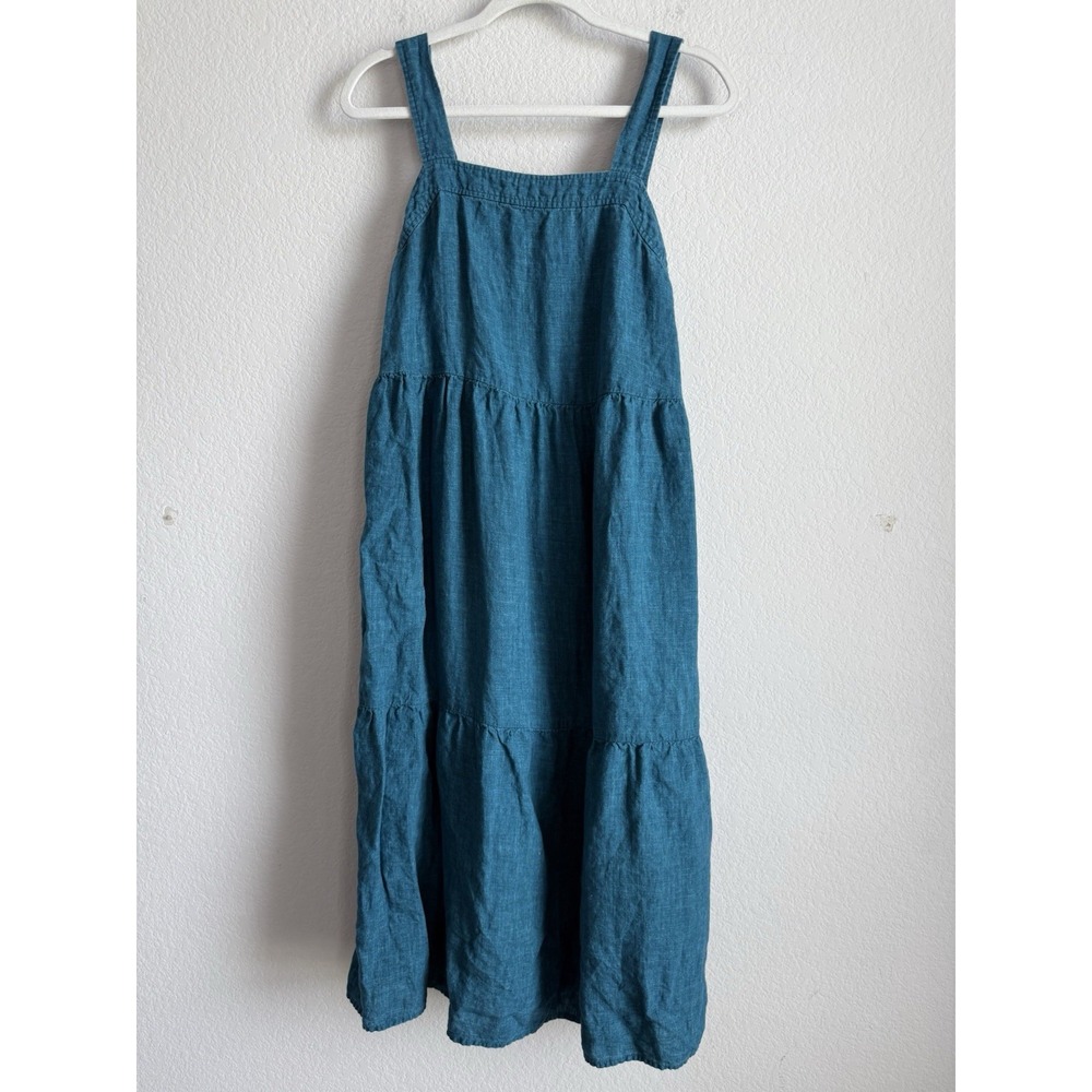 Eileen Fisher Washed Organic Linen Delave Tiered Reef Dress Size XS Minimalist - Picture 5 of 12